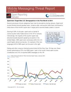 Mobile Messaging Threat Report January 2013  	
  	
    Spammers Target New U.S. Demographics in the First Month of 2013