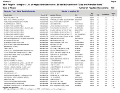 [removed]Page 1 EPA Region 10 Report: List of Regulated Generators, Sorted By Generator Type and Handler Name State of Alaska