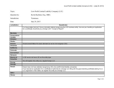 [Low-Profit Limited Liability Company (L3C)] – [July 29, Topic: Low-Profit Limited Liability Company (L3C)