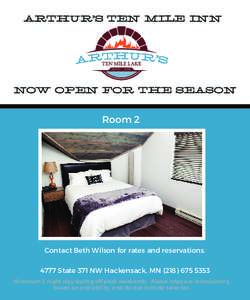 Arthur’s Ten Mile Inn  Now Open for the Season Room 2