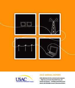 2010 ANNUAL REPORT USAC administers the four universal service programs — High Cost, Low Income, Rural Health Care, and Schools and Libraries — providing communities across America with affordable access to telecommu