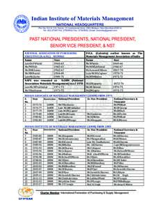 Indian Institute of Materials Management NATIONAL HEADQUARTERS Plot No.102 & 104, Sector 15, Institutional Area, CBD Belapur, Navi MumbaiTel: , Fax: , Email:   PAST 