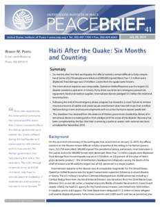 UNITED STates institute of peace  peaceBrieF41 United States Institute of Peace • www.usip.org • Tel[removed] • Fax[removed]July 28, 2010