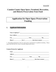 Revised[removed]Camden County Open Space, Farmland, Recreation, and Historic Preservation Trust Fund  Application for Open Space Preservation