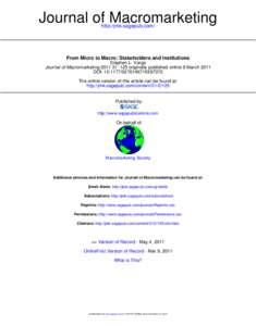 Journal of Macromarketing http://jmk.sagepub.com/ From Micro to Macro: Stakeholders and Institutions Stephen L. Vargo Journal of Macromarketing[removed]: 125 originally published online 9 March 2011