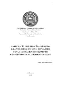 1  UNIVERSIDADE FEDERAL DE MINAS GERAIS Faculdade de Filosofia e Ciências Humanas Departamento de Ciência Política Programa de Pós-Graduação em Ciência Política