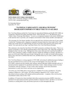 NEWS FROM NEW YORK FARM BUREAU Contact: Steve Ammerman, Manager of Public Affairs,  For Immediate Release: September 19th, 2014