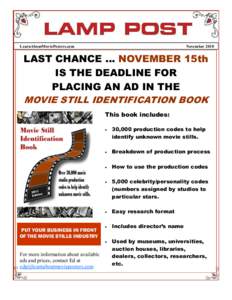 LearnAboutMoviePosters.com  November 2010 LAST CHANCE … NOVEMBER 15th IS THE DEADLINE FOR