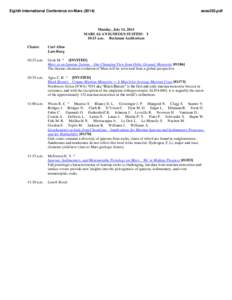 Eighth International Conference on Mars[removed]sess203.pdf Monday, July 14, 2014 MARS AS AN IGNEOUS SYSTEM: I