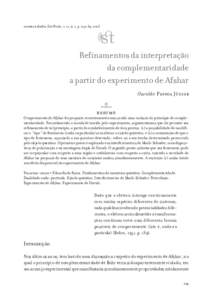 scientiæ zudia, São Paulo, v. 11, n. 1, p, 2013  Refinamentos da interpretação da complementaridade a partir do experimento de Afshar Osvaldo Pessoa Júnior