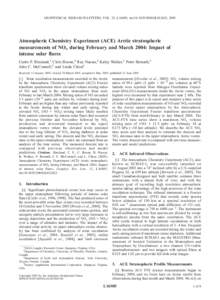 GEOPHYSICAL RESEARCH LETTERS, VOL. 32, L16S05, doi:[removed]2005GL022425, 2005  Atmospheric Chemistry Experiment (ACE) Arctic stratospheric measurements of NOx during February and March 2004: Impact of intense solar flare