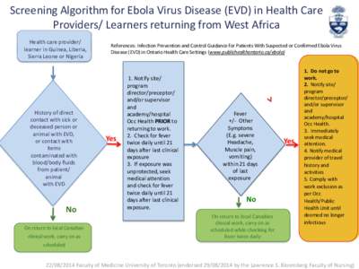 Screening Algorithm for Ebola Virus Disease (EVD) in Health Care Providers/ Learners returning from West Africa Health care provider/ learner in Guinea, Liberia, Sierra Leone or Nigeria