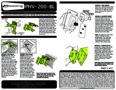 PHV-200-BL IMPORTANT NOTE PLEASE READ INSTRUCTIONS COMPLETELY BEFORE INSTALLING THIS MOUNT KIT ASSEMBLY (if necessary)  Main Body