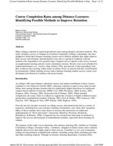 Course Completion Rates among Distance Learners: Identifying Possible Methods to Imp... Page 1 of 21  Course Completion Rates among Distance Learners: Identifying Possible Methods to Improve Retention Robert D. Nash Supe