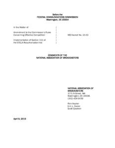 Before the FEDERAL COMMUNICATIONS COMMISSION Washington, DC[removed]In the Matter of Amendment to the Commission’s Rules Concerning Effective Competition