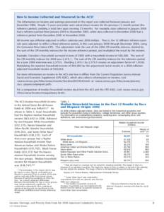 How Is Income Collected and Measured in the ACS? The information on income and earnings presented in this report was collected between January and December[removed]People 15 years and older were asked about income for the 