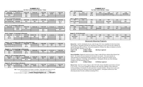 SUMMER[removed]SUMMER 2013 One Week Lesson Schedule (Monday - Friday)