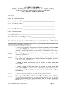 AUDITOR GENERAL  FLORIDA SINGLE AUDIT ACT – NONPROFIT AND FOR-PROFIT ENTITIES FINANCIAL REPORTING PACKAGE SUBMITTAL CHECKLIST (SECTION, FLORIDA STATUTES) Entity Name _____________________________________________