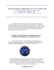 __________________________ INSTITUTIONAL RESEARCH & EVALUATION, INC. Consultants to Higher Education Since 1989 PO BOX[removed]ROME, GA 30164