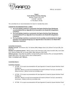 FINAL[removed]Report Feed Labeling Committee Meeting Monday, August 12th, 2013 1:30 PM – 3:30 PM St. Pete Beach, Florida