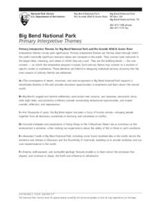 National Park Service U.S. Department of the Interior Big Bend National Park Big Bend National Park Rio Grande Wild & Scenic River PO Box 129