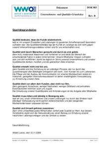 Dokument Unternehmens- und Qualitäts-Grundsätze DOK 003 Rev. B