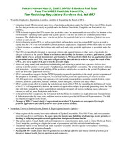 Protect Human Health, Limit Liability & Reduce Red Tape Pass The NPDES Pesticide Permit Fix, The Reducing Regulatory Burdens Act, HR 897 ▪