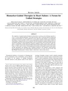 Biomarker-Guided Therapies in Heart Failure: A Forum for Unified Strategies