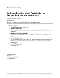 Australian Capital Territory  Heritage (Decision about Registration for