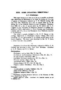 XXII. SOME OKLAHOMA HEMIPTERA.A. L Ott_but,er. This paper brings up to date in so far as is possible our knowledge concerning the Hemiptera of the State. It consists of (1) a list \)f species of Hemiptera collected by T.