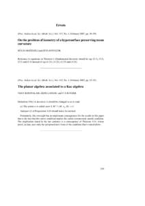 Errata (Proc. Indian Acad. Sci. (Math. Sci.), Vol. 117, No. 1, February 2007, pp. 49–59) On the problem of isometry of a hypersurface preserving mean curvature ˘