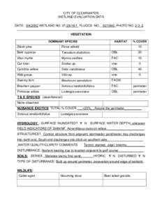 CITY OF CLEARWATER WETLAND EVALUATION DATA DATE: [removed]WETLAND NO[removed]FLUCCS NO.__621/640_PHOTO NO[removed]________________________________________________________________________ VEGETATION DOMINANT SPECIES