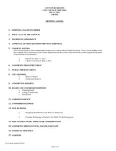 CITY OF HAMILTON CITY COUNCIL MEETING MAY 1, 2012 7:00 PM  MEETING AGENDA