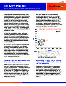 The CRM Paradox:  Exclusive Study Reveals Disconnect between Shopper Behavior and CRM Data Customer relationship management (CRM) automotive system data often depicts a contrary account of car-buying behavior than