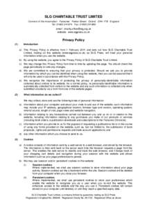 SLG CHARITABLE TRUST LIMITED Convent of the Incarnation Fairacres Parker Street Oxford OX4 1TB England Tel: [removed]Fax: [removed]email: charity.office@slg,org.uk website: www.slgpress.co.uk