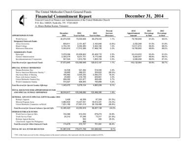 The United Methodist Church General Funds  December 31, 2014 Financial Commitment Report General Council on Finance and Administration of the United Methodist Church