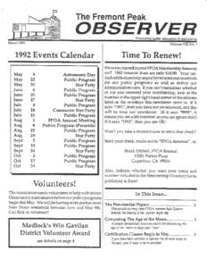 The Fremont Peak  OBSERVER VolumeVIIINo.l[removed]Events Calendar