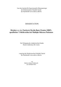 Direkter ex vivo Nachweis Myelin Basic Protein (MBP)-spezifischer T-Helferzellen bei Multiple Sklerose Patienten