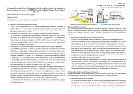 March 7, 2013 Secretariat of The Council for the Decommissioning of TEPCO’s Fukushima Daiichi Nuclear Power Plant Progress Status and Future Challenges of Mid-to-long Term Roadmap towards the Decommissioning of Units 1