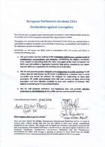 European Parliarnent elections ZOtr4  Declaration against Comuption Th,e2SX3 §ilíarffiimmupeftmrcpwtdermoansttra&dcoma,rpotimfuapeilxsissmtpr#am;amm*{ha 2E mmmfury