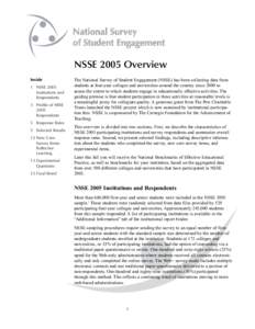 NSSE 2005 Overview Inside 1 NSSE 2005 Institutions and Respondents 3 Profile of NSSE