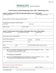 Page 1 of 2  Youth Program Criminal Background Check (CBC) Authorization Form