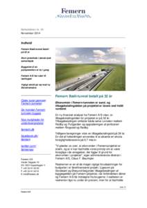 Nyhedsbrev nr. 44 November 2014 Indhold Femern Bælt-tunnel betalt på 32 år