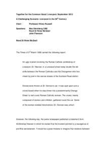 Protestantism / Religion and violence / Derek Worlock / David Sheppard / Liverpool Hope University / Archbishop of Liverpool / Roman Catholic / Orange Order / Sectarian violence / Christianity / Religion / Christian theology