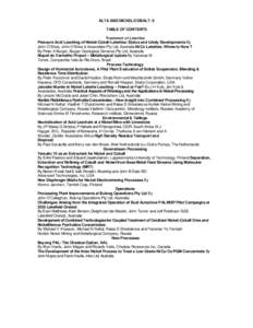 ALTA 2003 NICKEL/COBALT- 9 TABLE OF CONTENTS Treatment of Laterites Pressure Acid Leaching of Nickel-Cobalt Laterites: Status and Likely Developments By John O’Shea, John O’Shea & Associates Pty Ltd, Australia Ni/Co 