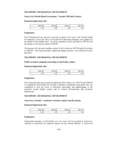 TRANSPORT AND REGIONAL DEVELOPMENT Loan to the Norfolk Island Government - Cascade Cliff Safety Project Financial Implications ($m[removed]00