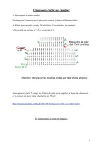 Chaussons bébé au crochet Je fais toujours le même modèle. En changeant l’épaisseur de la laine et du crochet, j’obtiens différentes tailles. A défaut, pour agrandir, monter 31 ml et faire 15 m centrales, par 