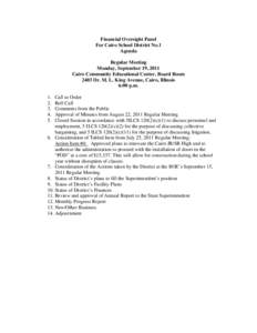 Financial Oversight Panel For Cairo School District No.1 Agenda: September 19, 2011