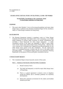 For consideration on[removed]LEGISLATIVE COUNCIL PANEL ON PLANNING, LANDS AND WORKS Second Public Consultation on the Consultancy Study “Urban Design Guidelines for Hong Kong” PURPOSE