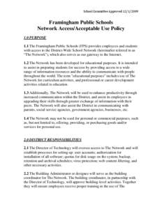 Technology / Framingham /  Massachusetts / Acceptable use policy / Internet / Access control / Government of Framingham /  Massachusetts / CARNet / Computer security / Security / Digital media